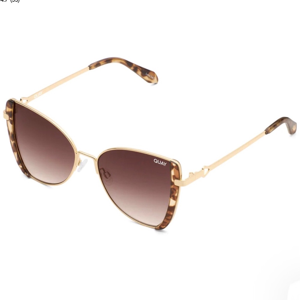 QUAY Glow Up Sunglasses Gold Tortoise Frames Brown Gradient Lenses Oversized - Picture 4 of 6